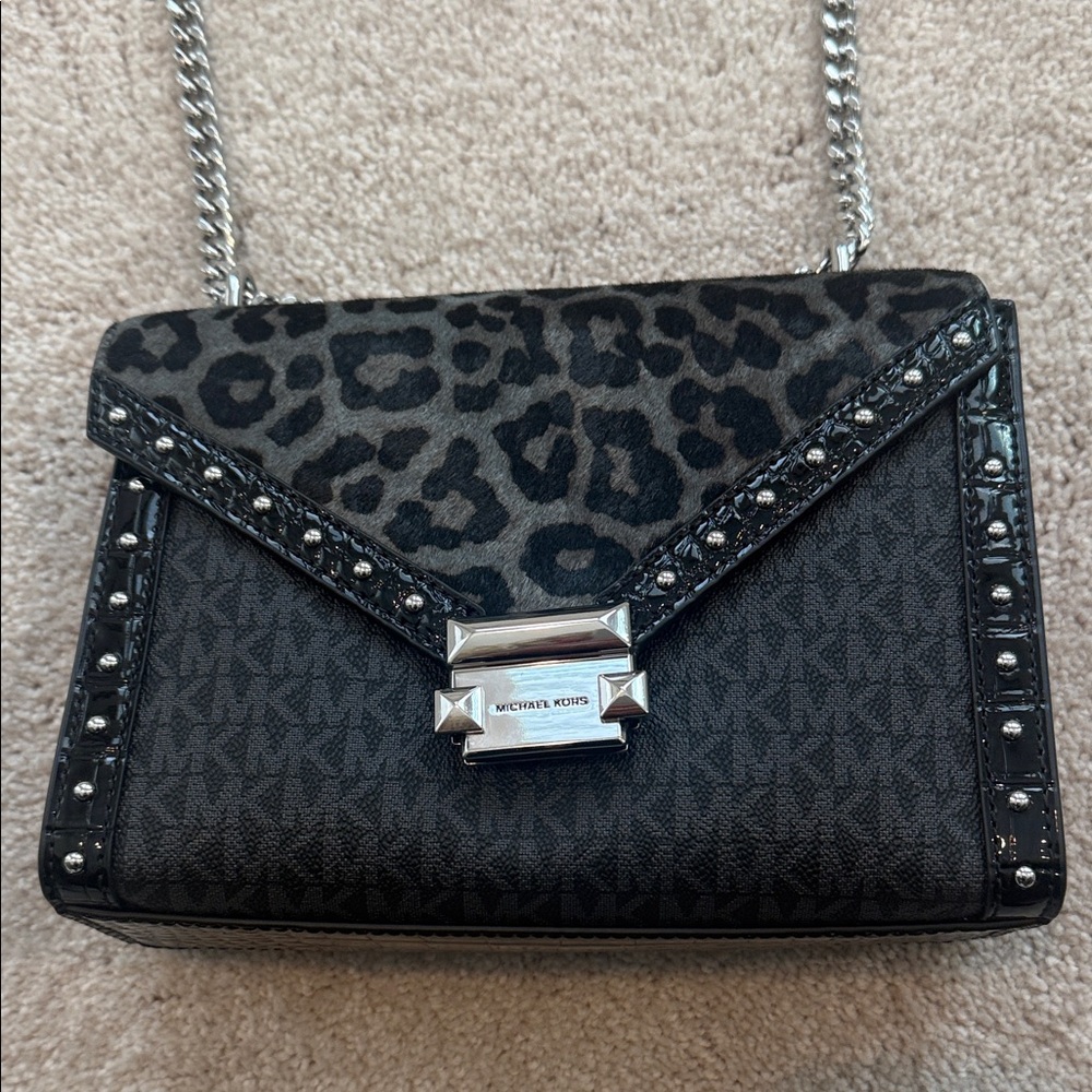 Michael Kors Black and Gray Leopard Print Crossbody Bag - Picture 2 of 9